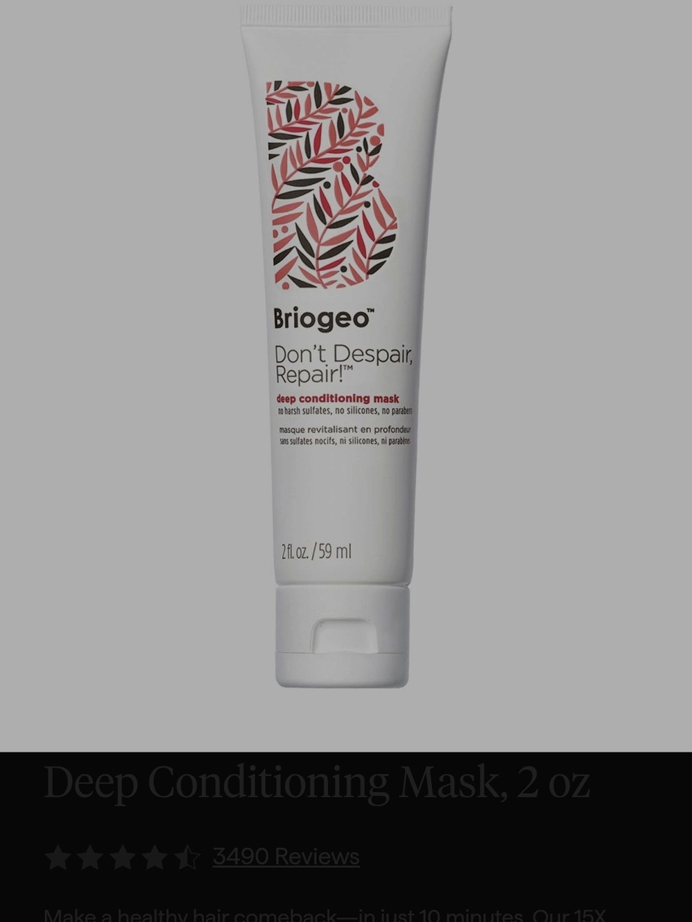 Briogeo Don't Despair, Repair! Deep Conditioning Mask - Brand New! - Picture 10 of 10